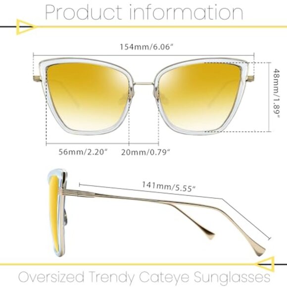 Oversized Cat Eye Sunglasses Metal Frame UV400 Protection Chic Retro main image 4